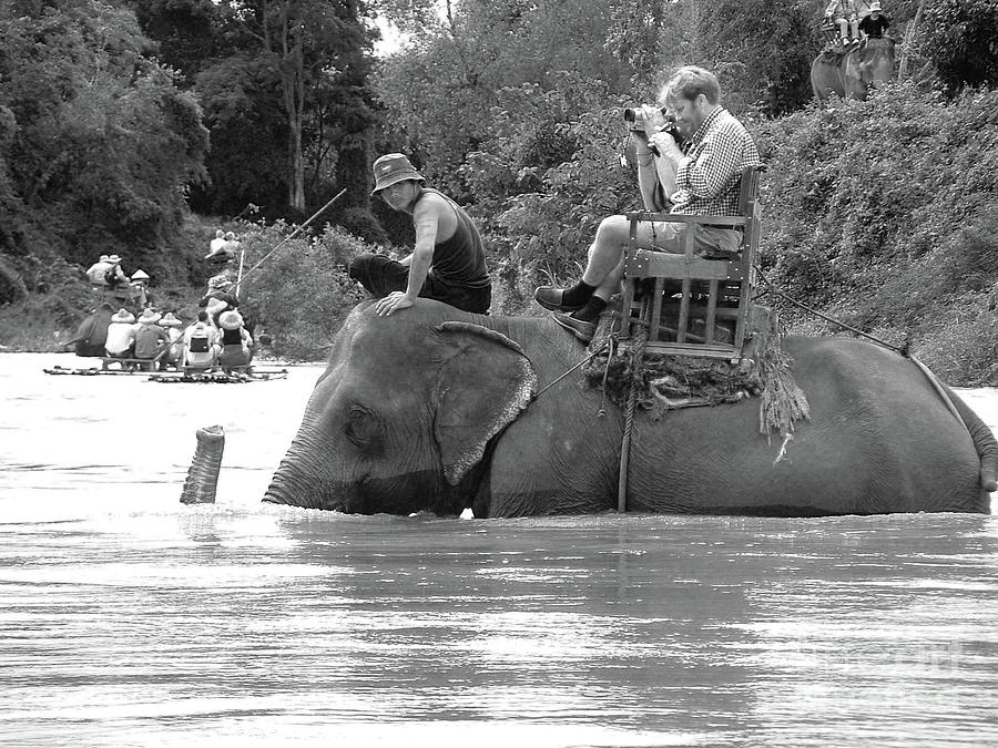 Elephant Photograph - Elephant Ride Crossing River Thailand  by Chuck Kuhn
