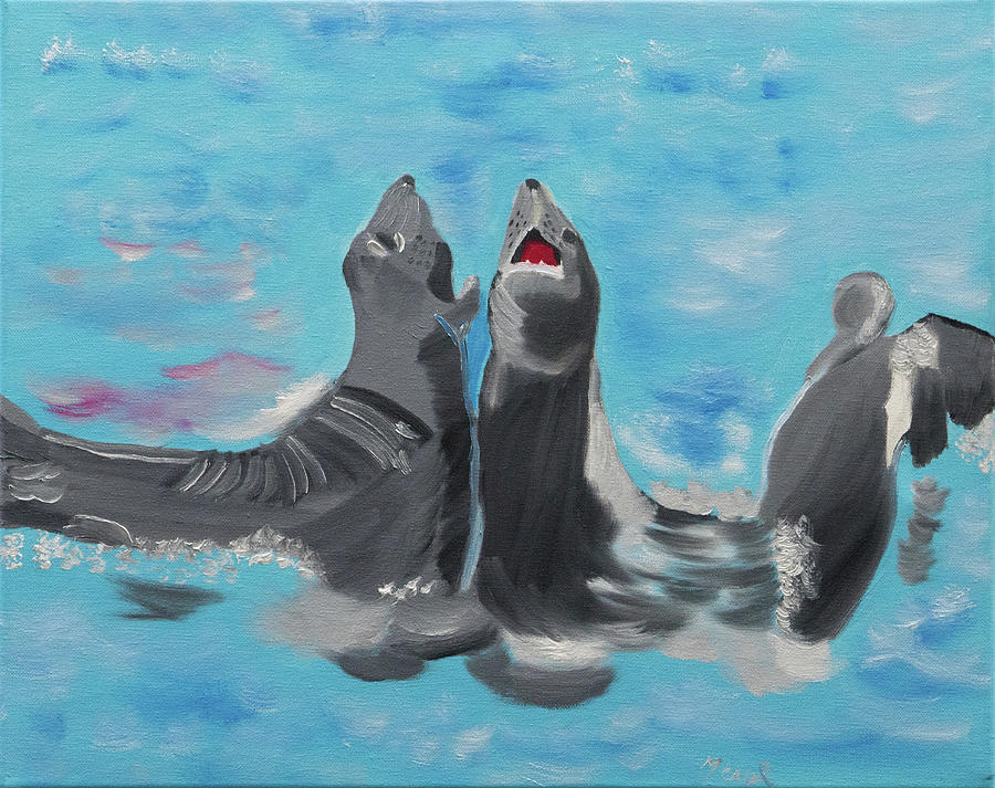  Juvenile Male Elephant Seals Painting by Meryl Goudey