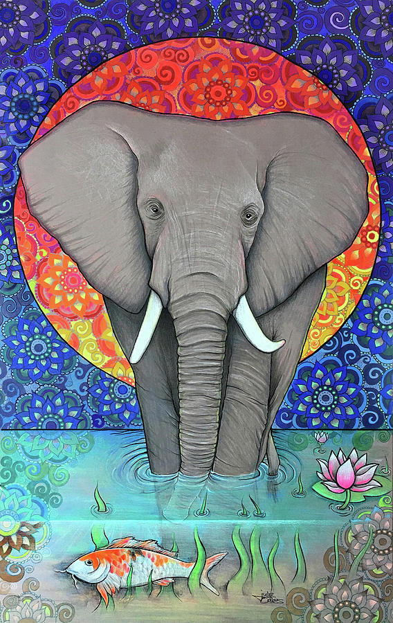 Koi Mixed Media - Elephant Sun by Julie Oakes