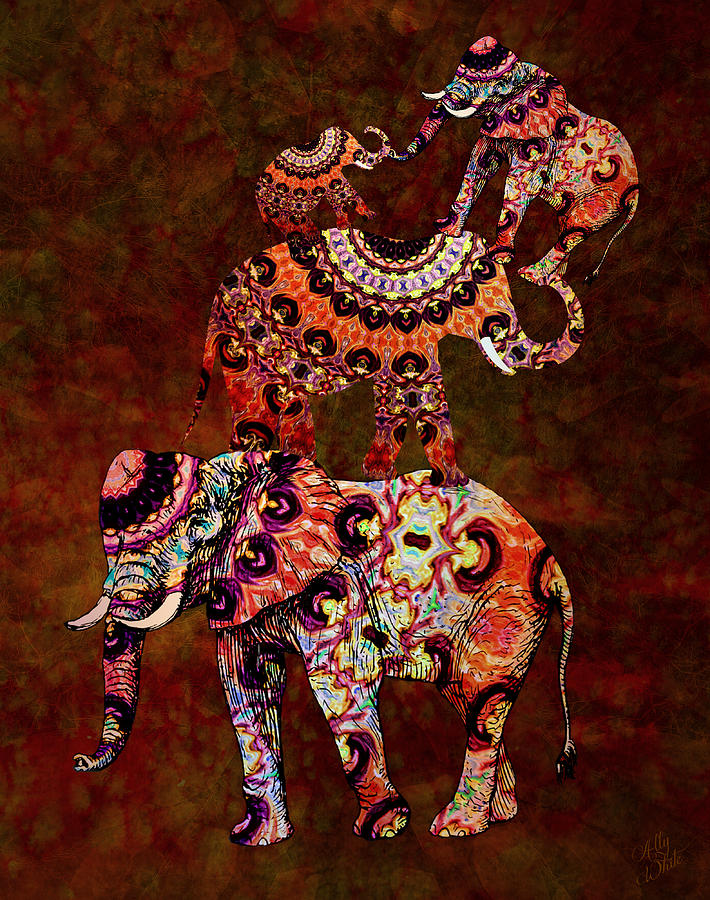 Elephant Tower Mixed Media by Ally White