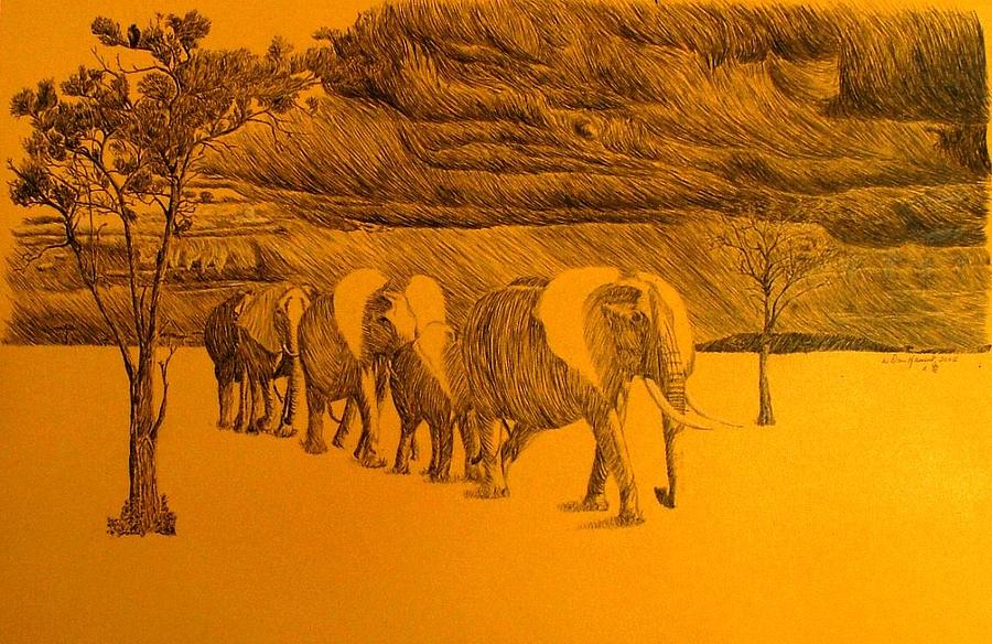 Elephant Drawing - Elephant Walk by Dan Hausel
