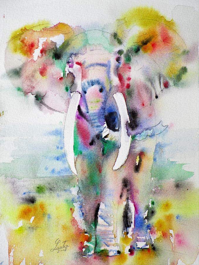 ELEPHANT - watercolor portrait.7 Painting by Fabrizio Cassetta