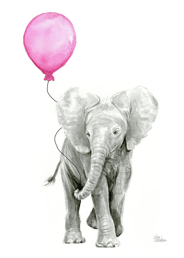 Jungle Painting - Baby Elephant Watercolor  by Olga Shvartsur