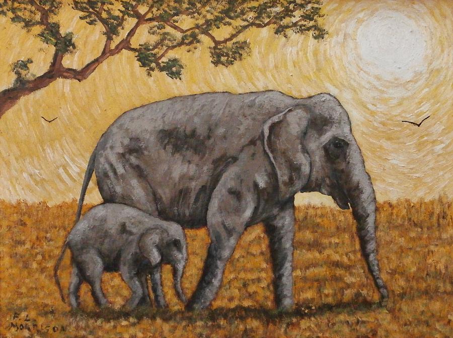 Elephant with baby crooked tail Painting by Frank Morrison