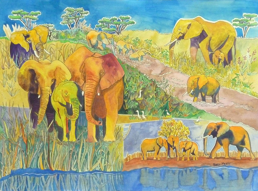 Elephanti Painting by Karen Merry