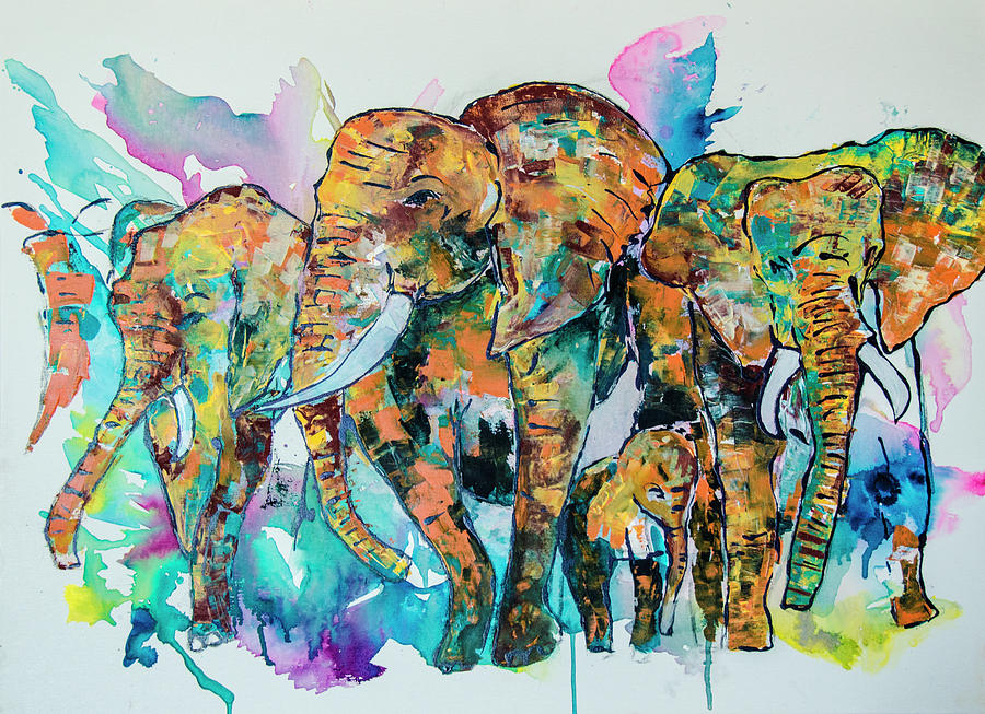 Elephants 3 Painting by Rina Bhabra