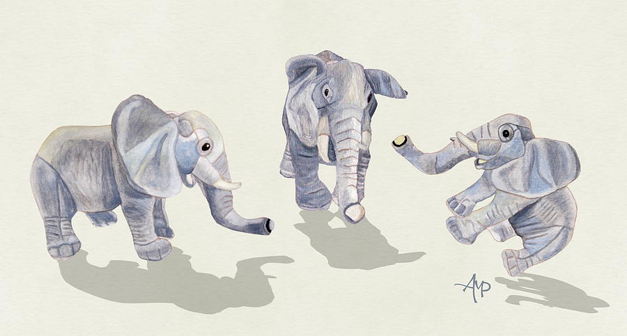 Animal Mixed Media - Elephants by Angeles M Pomata