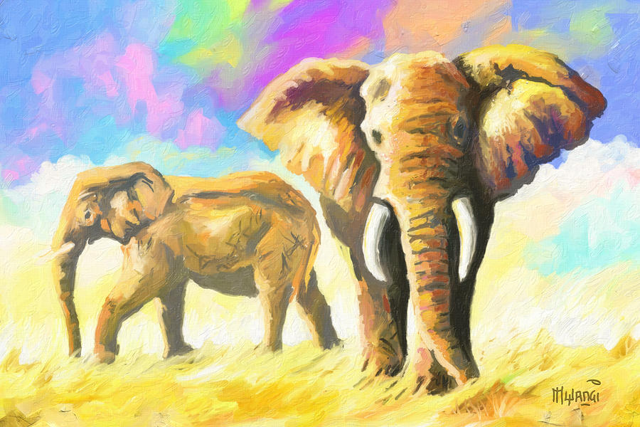 Elephants Painting by Anthony Mwangi