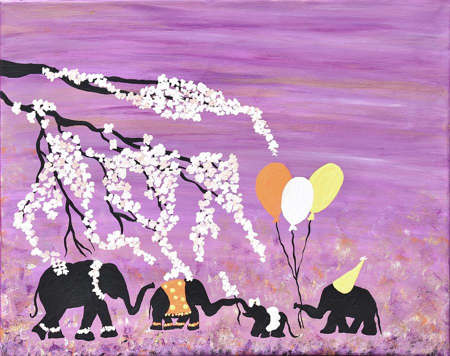 Elephants Painting  Safari Nursery Art Purple Nursery Decor Painting by Geanna Georgescu