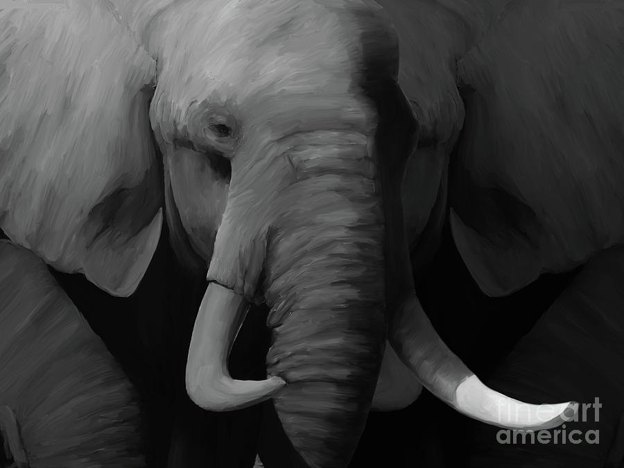 Elephants black and white painting Painting by Gull G