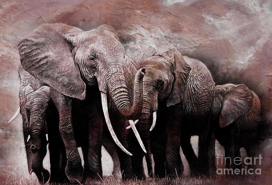 Elephants Group  Painting by Gull G