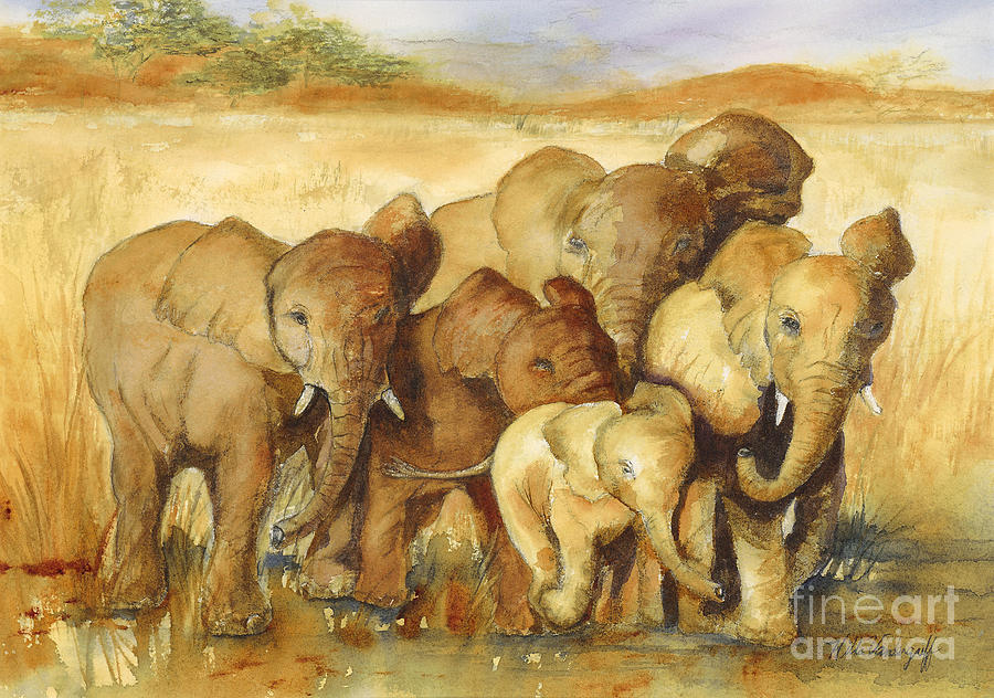 Elephants Painting by Hilda Vandergriff