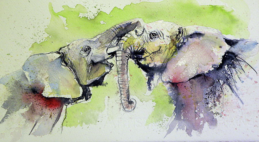 Elephants in silver Painting by Kovacs Anna Brigitta
