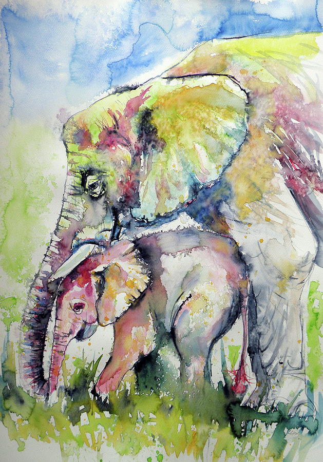 Elephants Painting by Kovacs Anna Brigitta