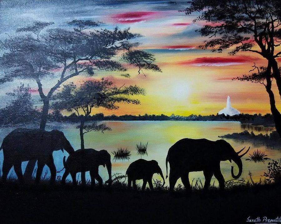 Elephants Painting by Sarath Prematillake - Fine Art America