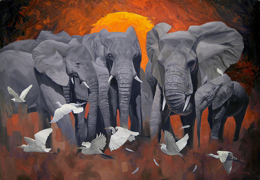 Elephant Painting - Elephants by Atanasov Art