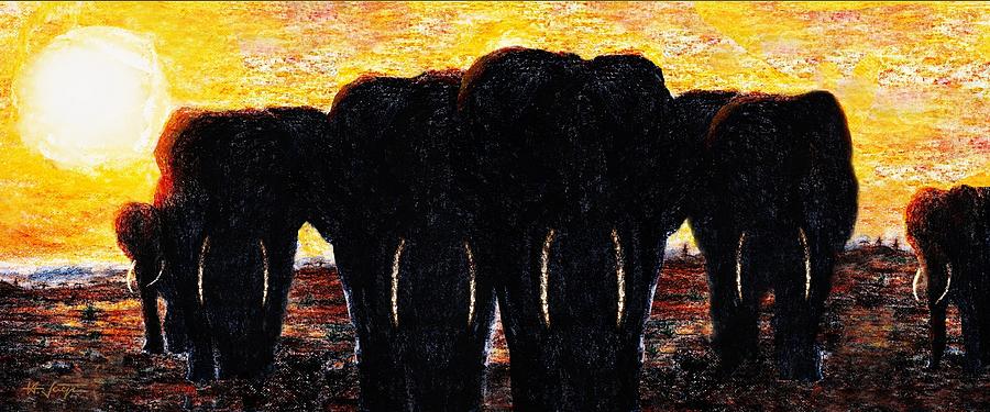 Elephants  Sunset Painting by Hartmut Jager