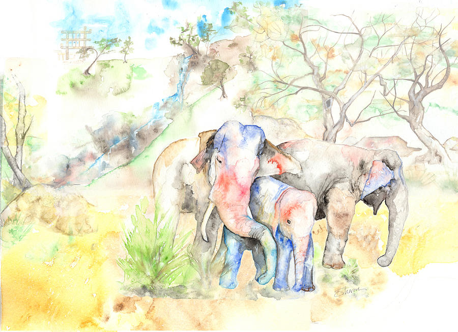 Elephant Painting - Elephants Three by Sharon StJoan