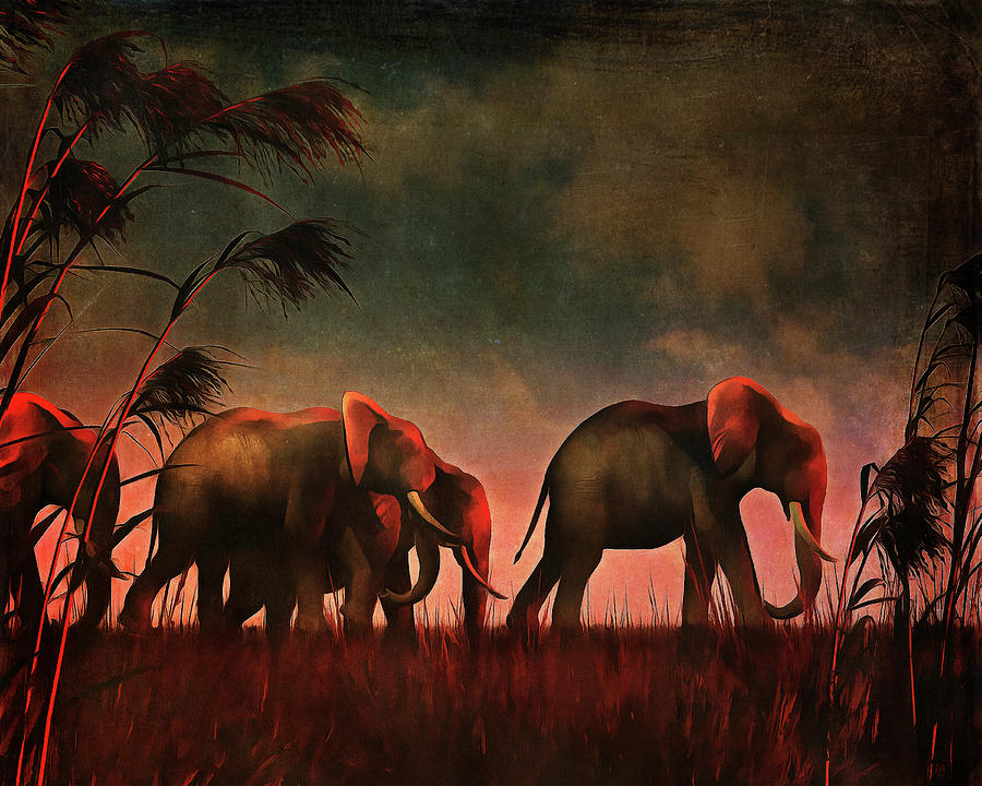 Elephants walking together Painting by Jan Keteleer