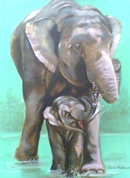 Elephants Painting by Wanvisa Klawklean