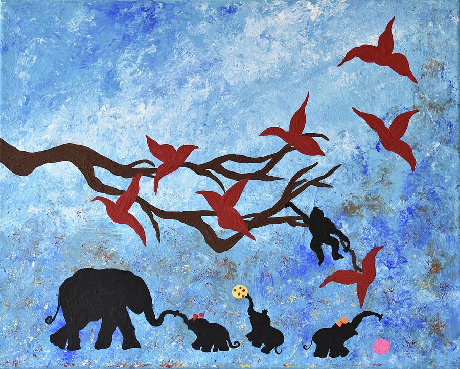 Elephants Nursery Painting-Safari Nursery Art-Baby Animals Original Wall Art Painting by Geanna Georgescu