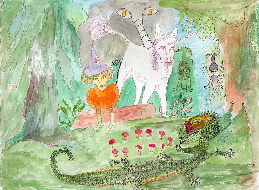 Elephoot in her magical woods Painting by Helen Holden-Gladsky