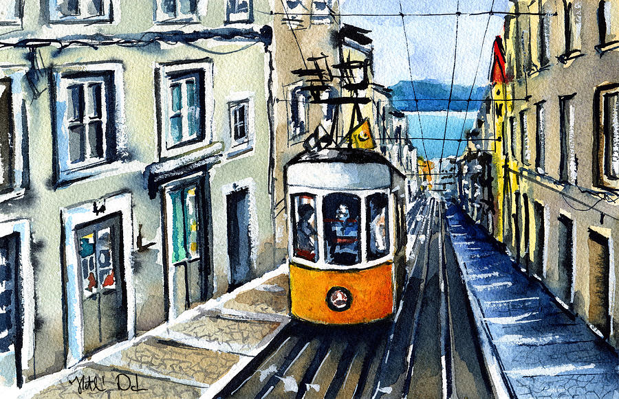 Elevador Da Bica in Lisbon Painting by Dora Hathazi Mendes