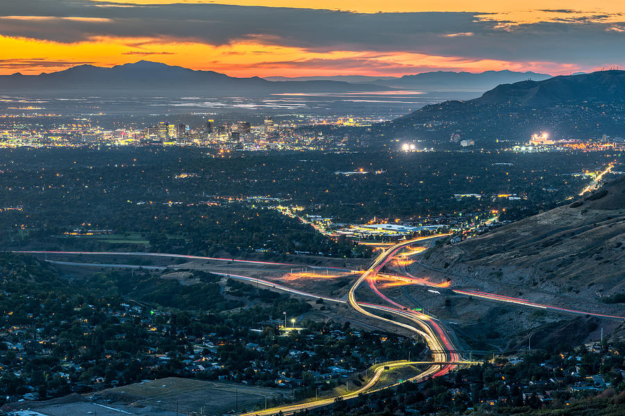 Elevated View Of Salt Lake City After Sunset Photograph
