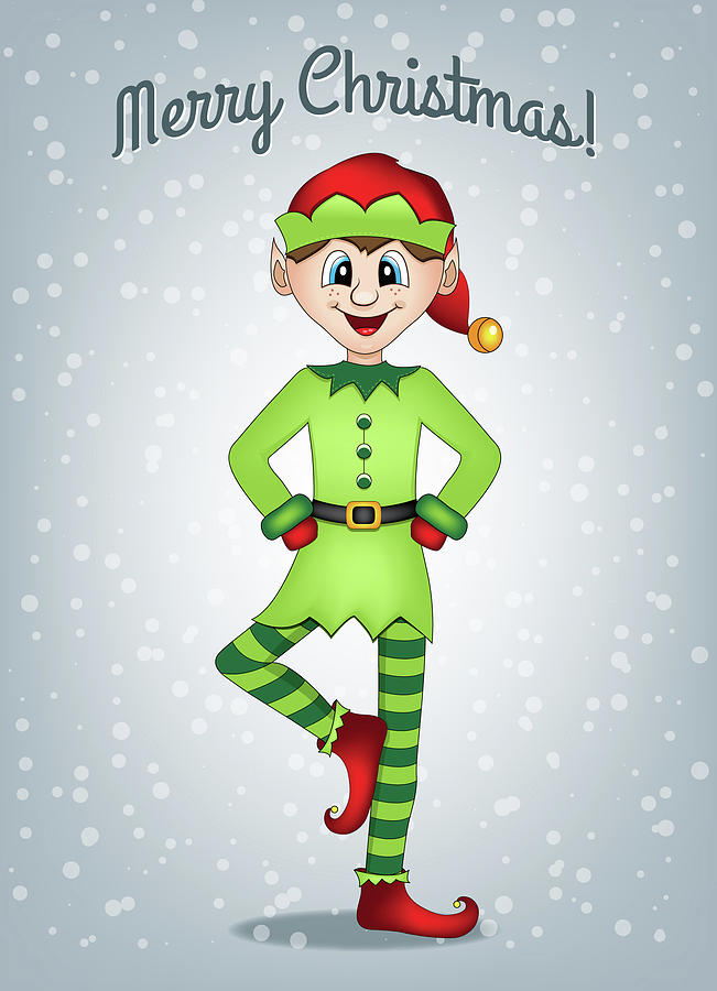 Elf Christmas Card Digital Art by Serena King