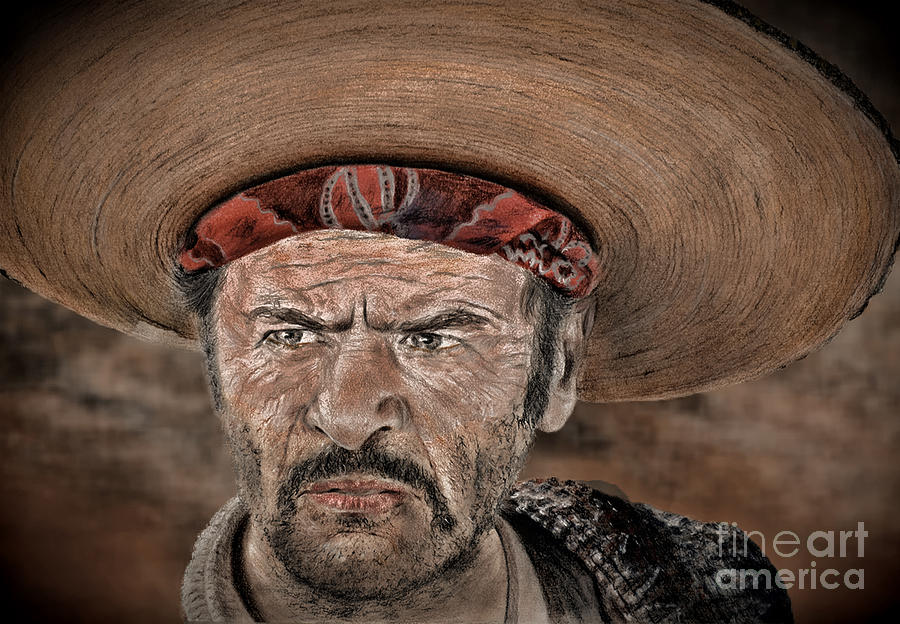 Eli Wallach as Tuco in The Good the Bad and the Ugly Version III Drawing by Jim Fitzpatrick