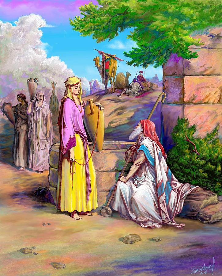 Biblical Painting - Eliezer n Rebekah by Sam Shacked