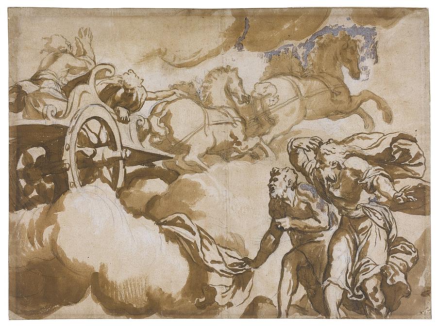 Elijah brought to heaven by a Chariot of Fire Drawing by Paolo Farinati