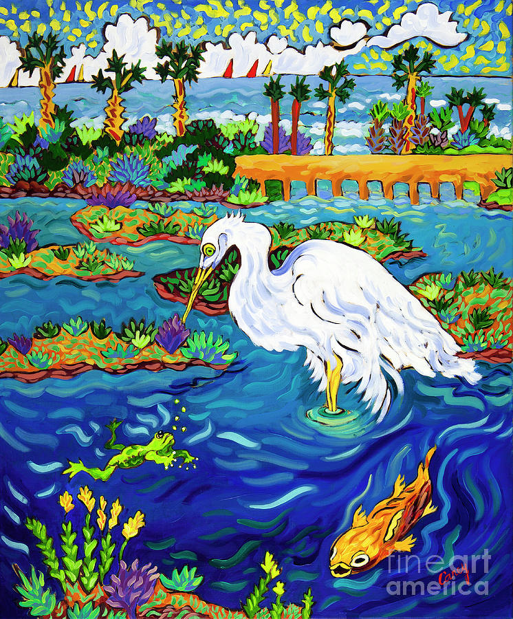 Elijo Egret Escape Painting by Cathy Carey