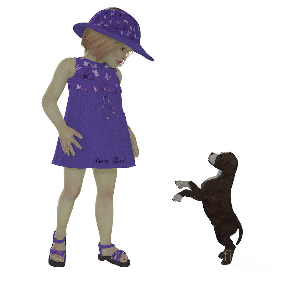 Hat Painting - Eliza and Staffordshire Puppy by Corey Ford