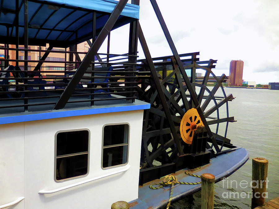 Elizabeth River Ferry paddlewheel 2 Painting by Jeelan Clark