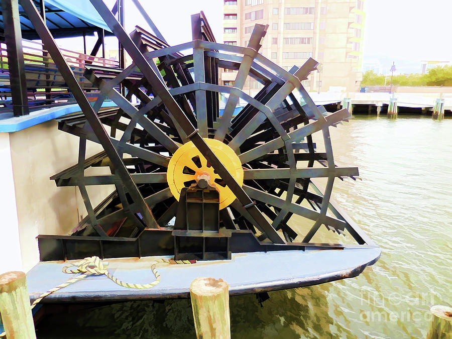 Elizabeth River Ferry paddlewheel  3 Painting by Jeelan Clark