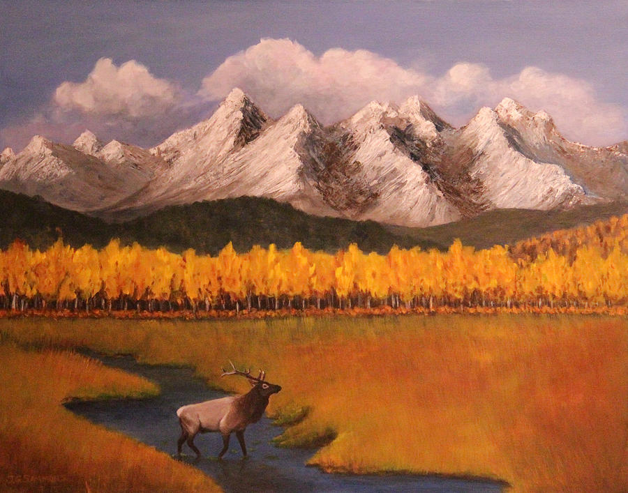 Elk Crossing Painting by Janet Greer Sammons