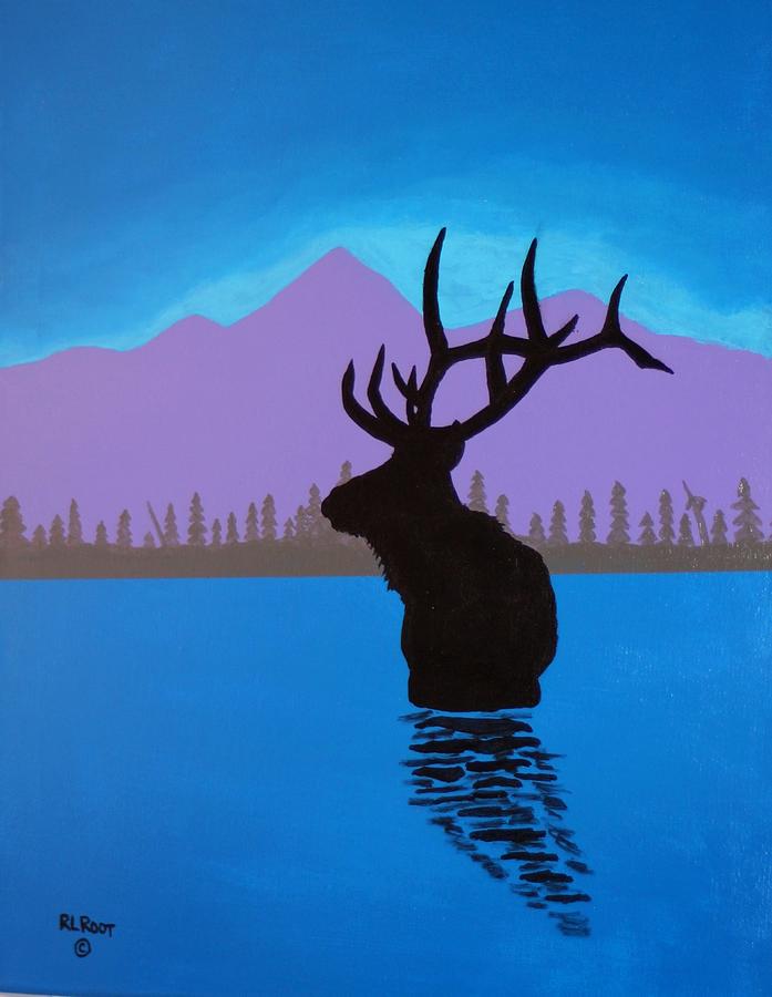 Elk crossing Lake Painting by Ralph Root