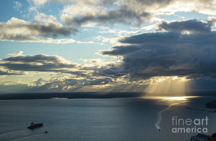 Elliot Bay Clouds and Sunrays Photograph by Mike Reid