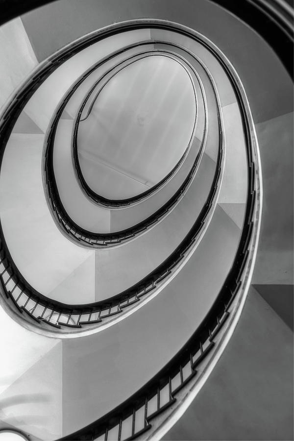 Elliptical Staircase Monochrome Photograph by Jeff Townsend