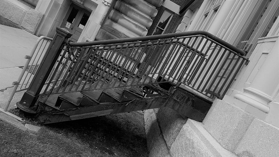 Ellis Island Fort Steps B W  Photograph by Rob Hans