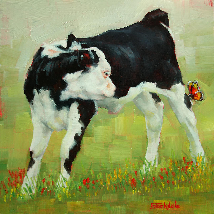 Elly The Calf And Friend Painting by Margaret Stockdale