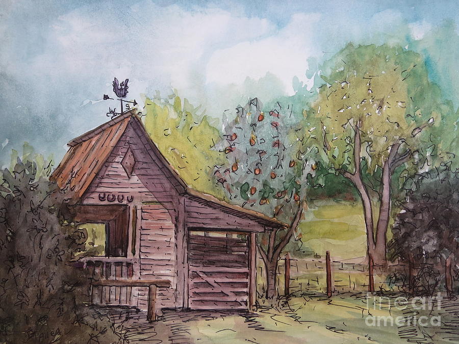 Elmas Horse Barn Painting by Gretchen Allen