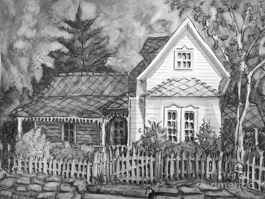 Elmas House in BW Painting by Gretchen Allen