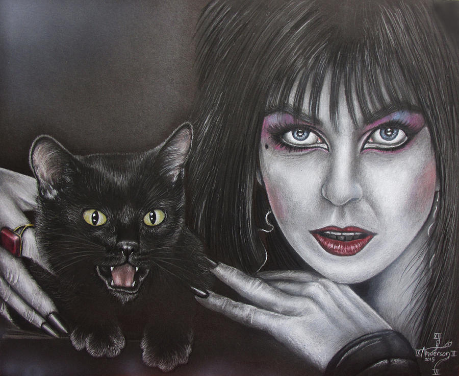 Cat Drawing - Elvira and her cat by Jonathan Anderson