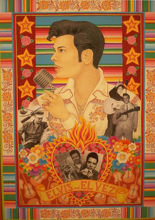 Icons Painting - Elvis and El Vez by Robert Quijada Icons Painting - Elvis and El Vez by Robert Quijada