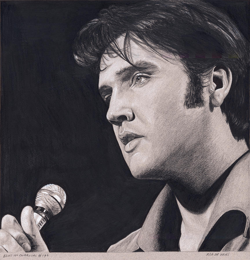 Elvis in Charcoal #176, No title Drawing by Rob De Vries