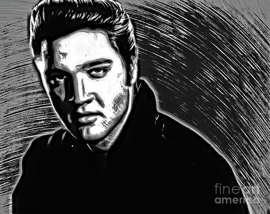 Elvis Presley in Pen and Ink - Doc Braham - All Rights Reserve Drawing by Doc Braham