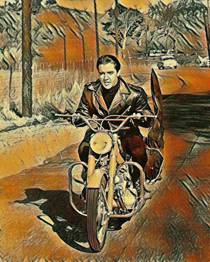 Elvis Presley Painting - Elvis Presley on Motorcycle Painting  by Pd
