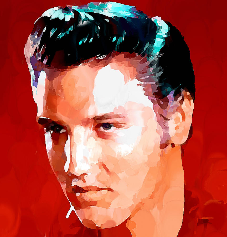 Elvis Presley on Red Digital Art by Yury Malkov